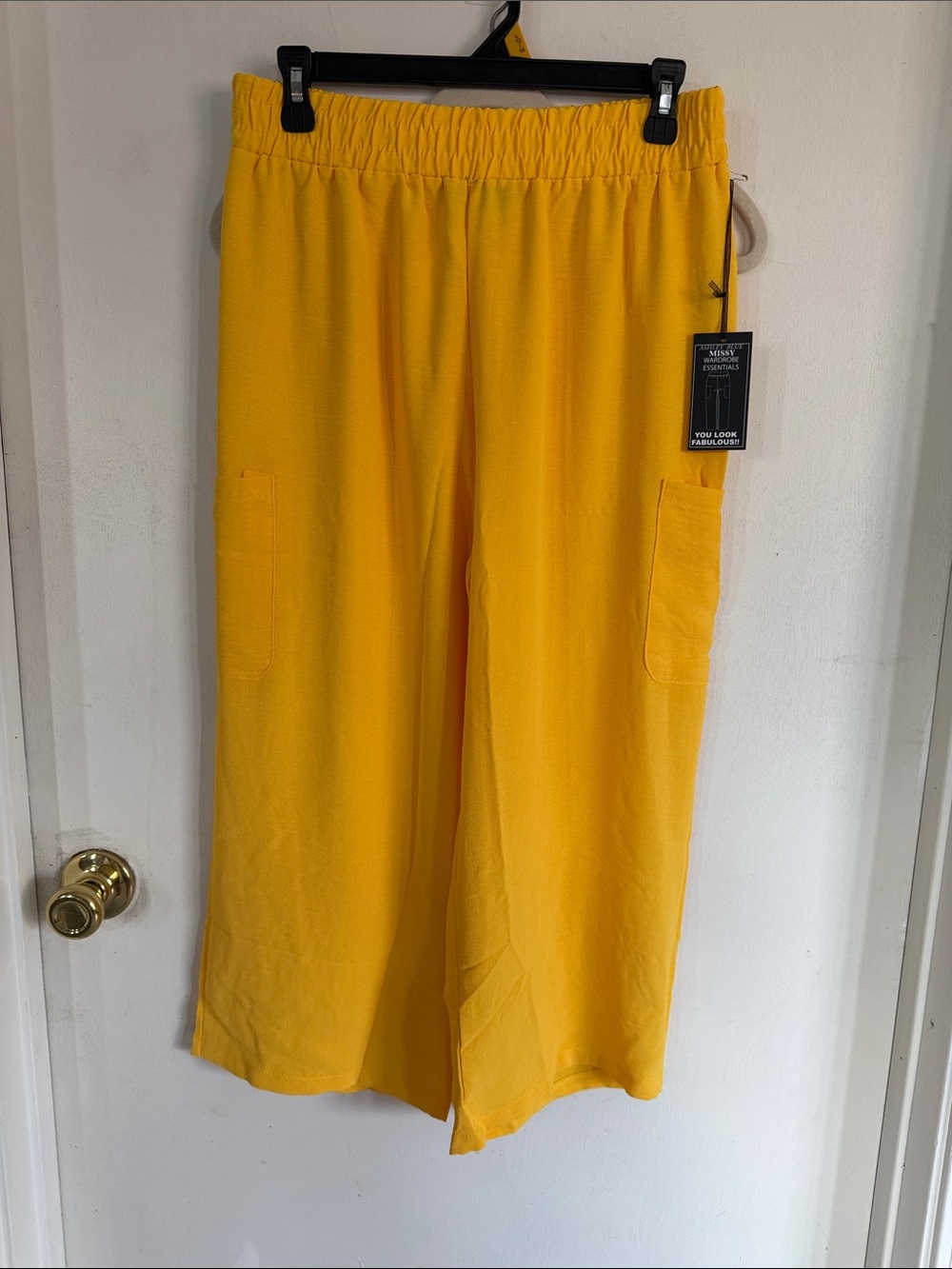 Ashley Blue Yellow Pull-On Wide-Leg Pants with Patch Pocket